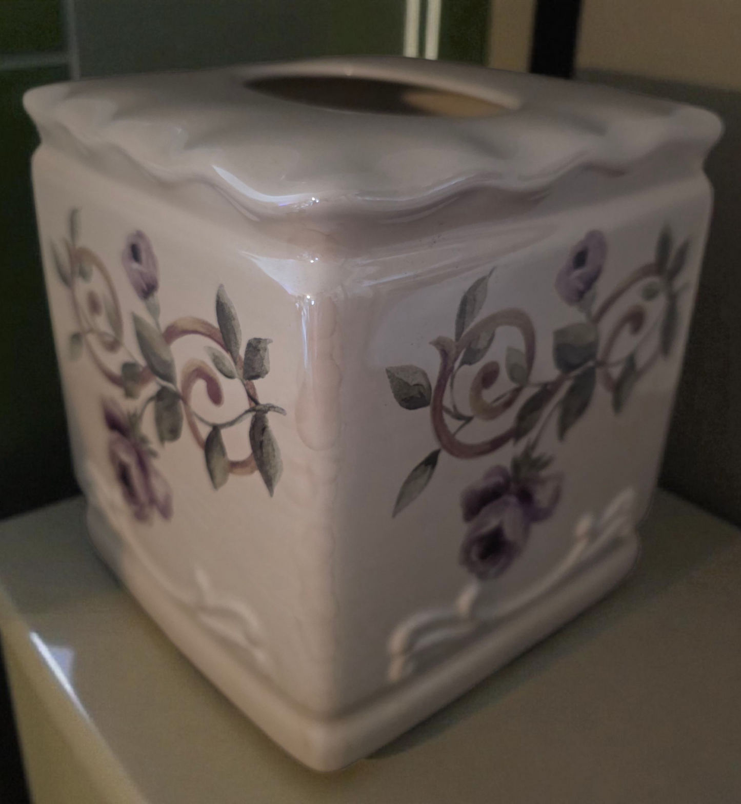 Glazed Ceramic Decorative Floral Tissue Box Cover