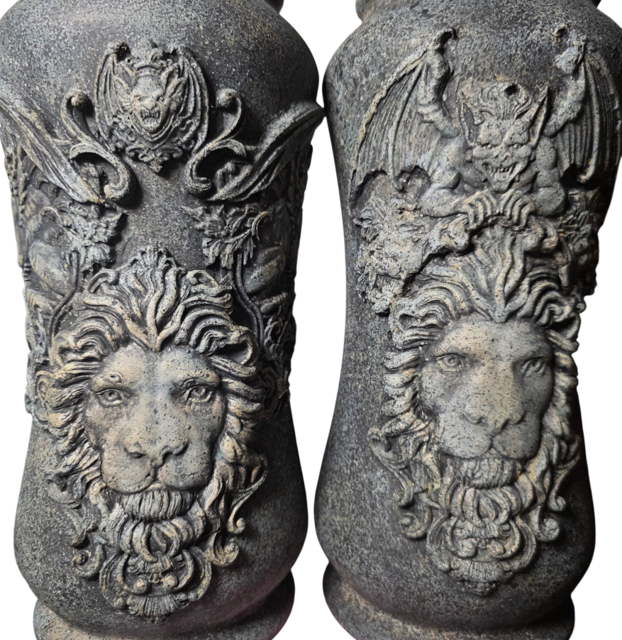 Medieval Gothic Guardian Urn - Gargoyle and Lion Decorative Vase