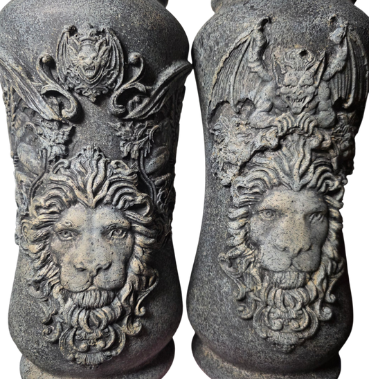 Medieval Gothic Guardian Urn - Gargoyle and Lion Decorative Vase