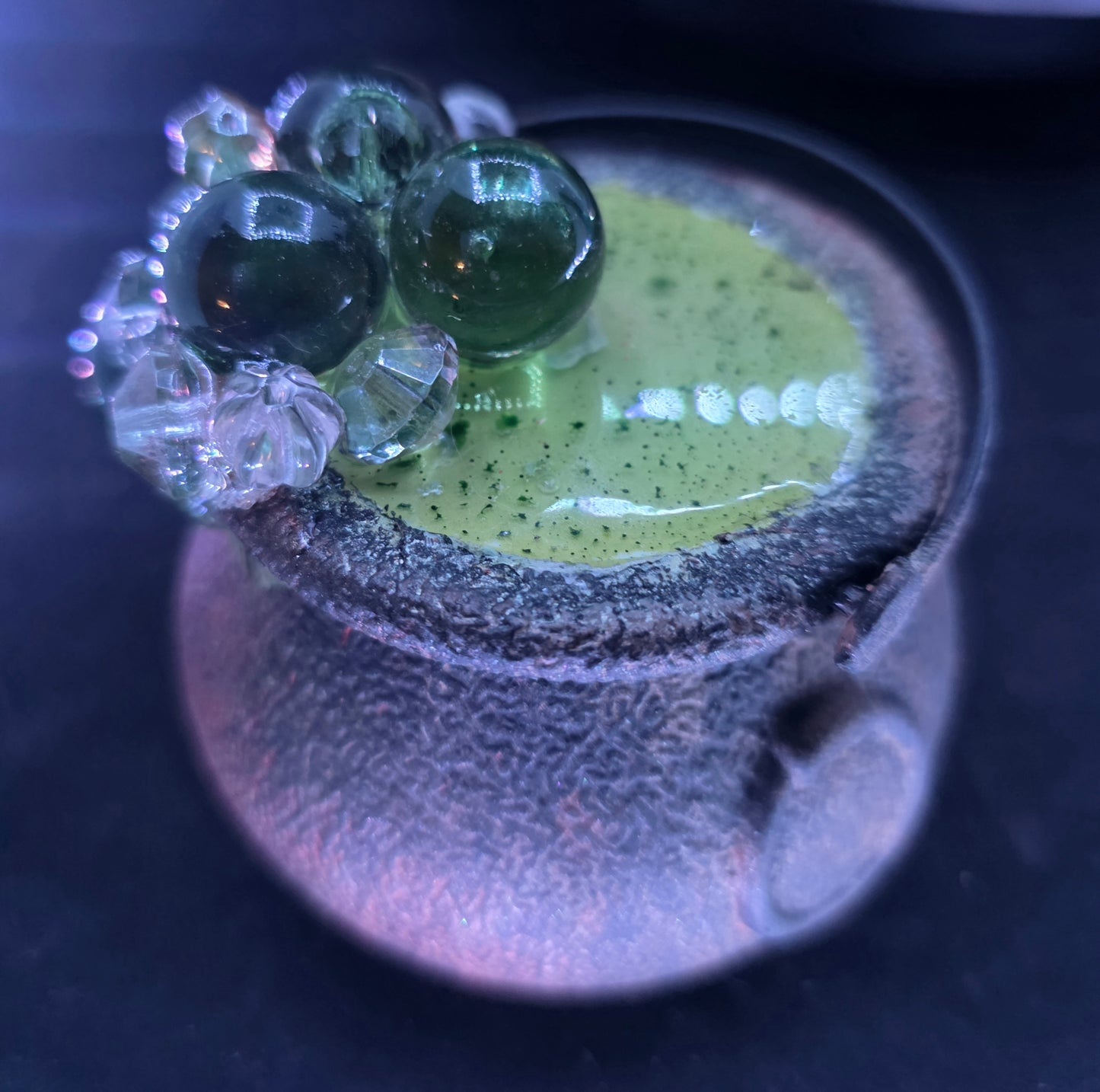 Mini Halloween Witch Cauldron Bubbling with Czech Glass Beads