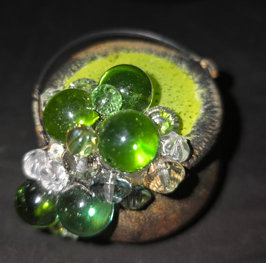 Mini Halloween Witch Cauldron Bubbling with Czech Glass Beads