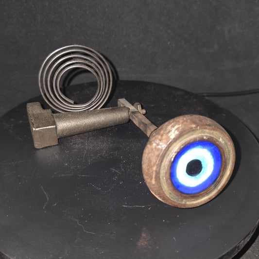 Evil Eye protected vintage photo holder made from upcycled clock parts and doorknob