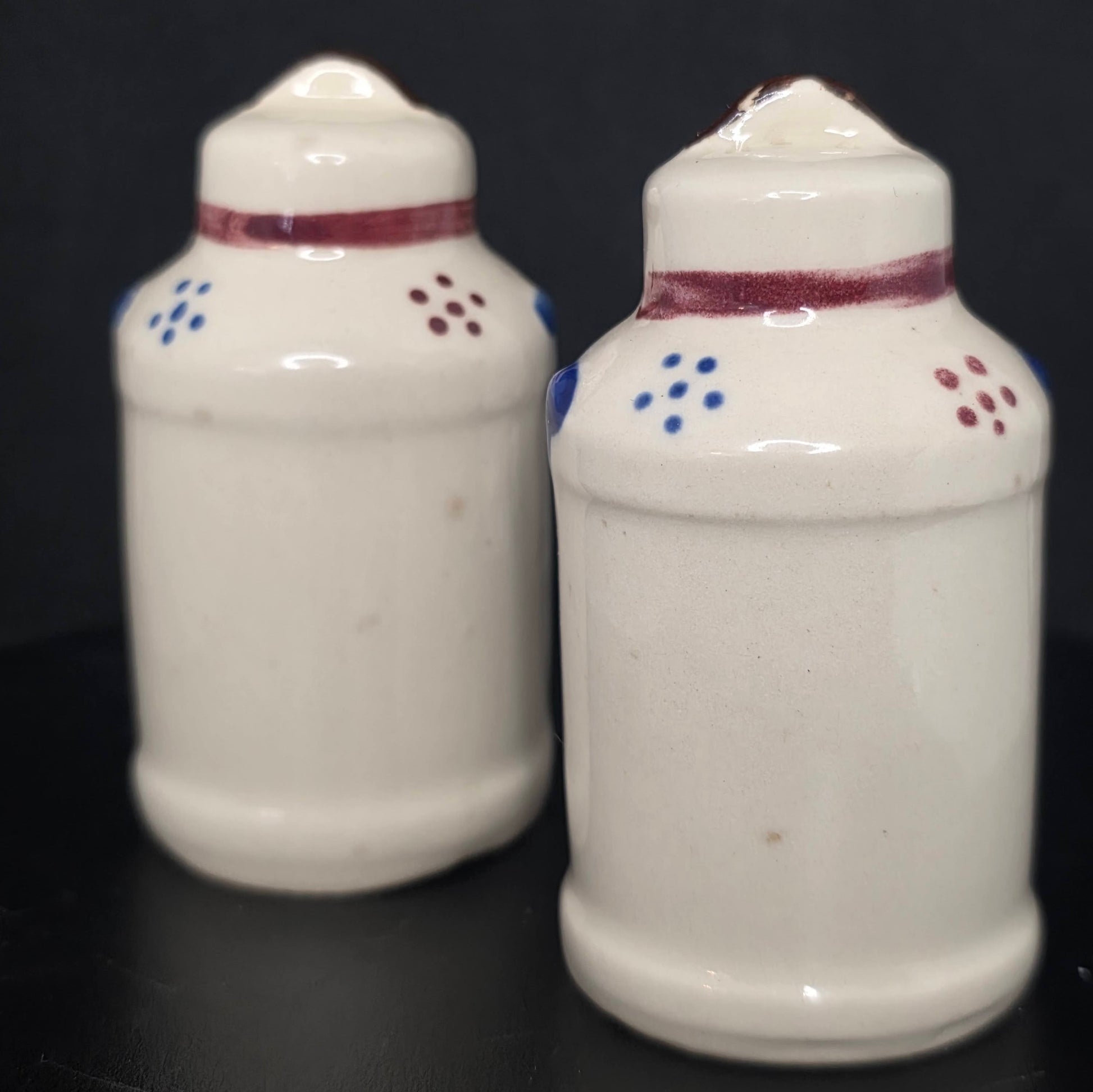 Back view of milk can shakers, 3.5 inches tall, no stoppers