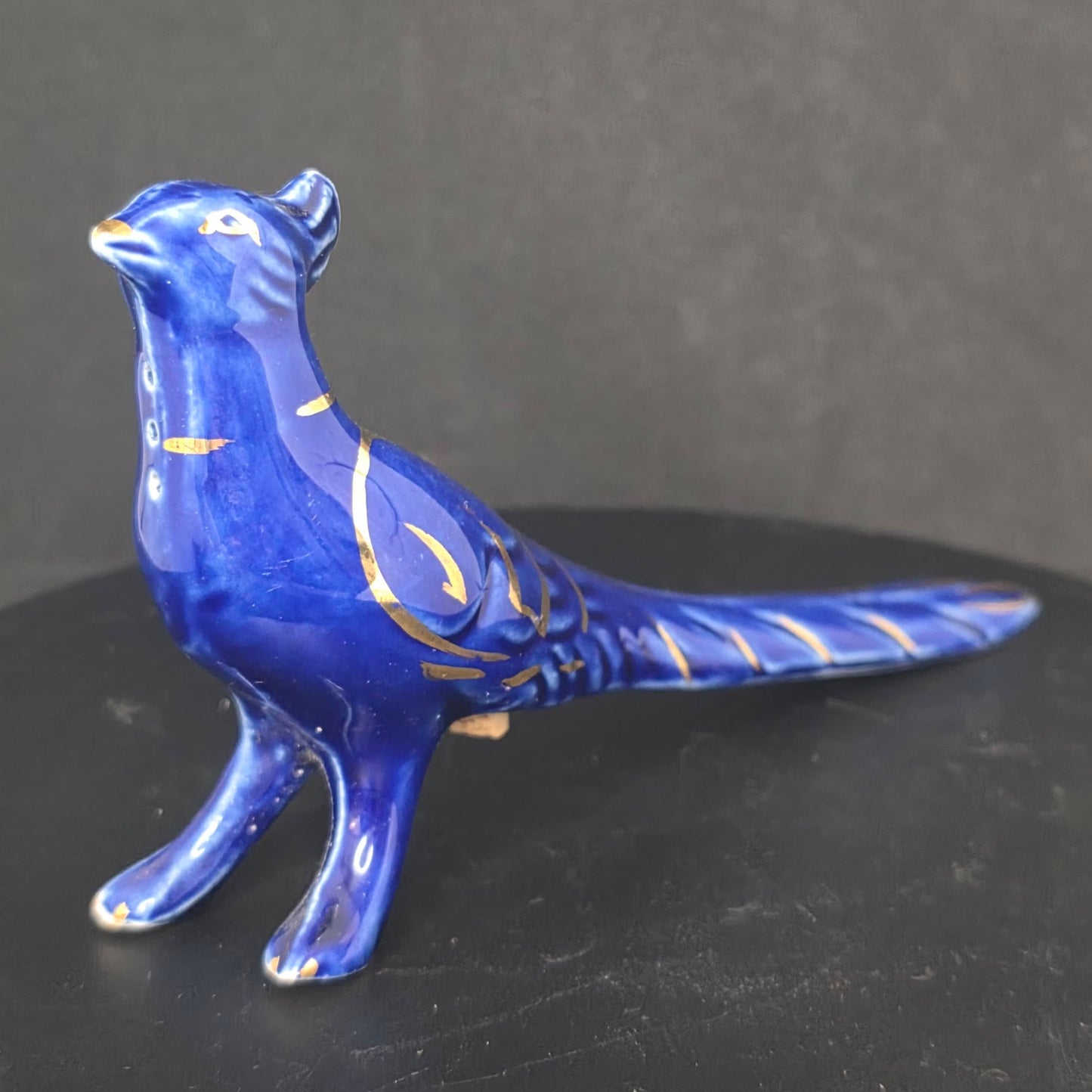 Vintage cobalt blue and gold pheasant salt shaker, Mid-Century Modern