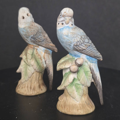 Back view of blue parakeet shakers showing maker's mark KW3009