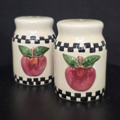MacKenzie Childs style ceramic apple shakers with stoppers, front view