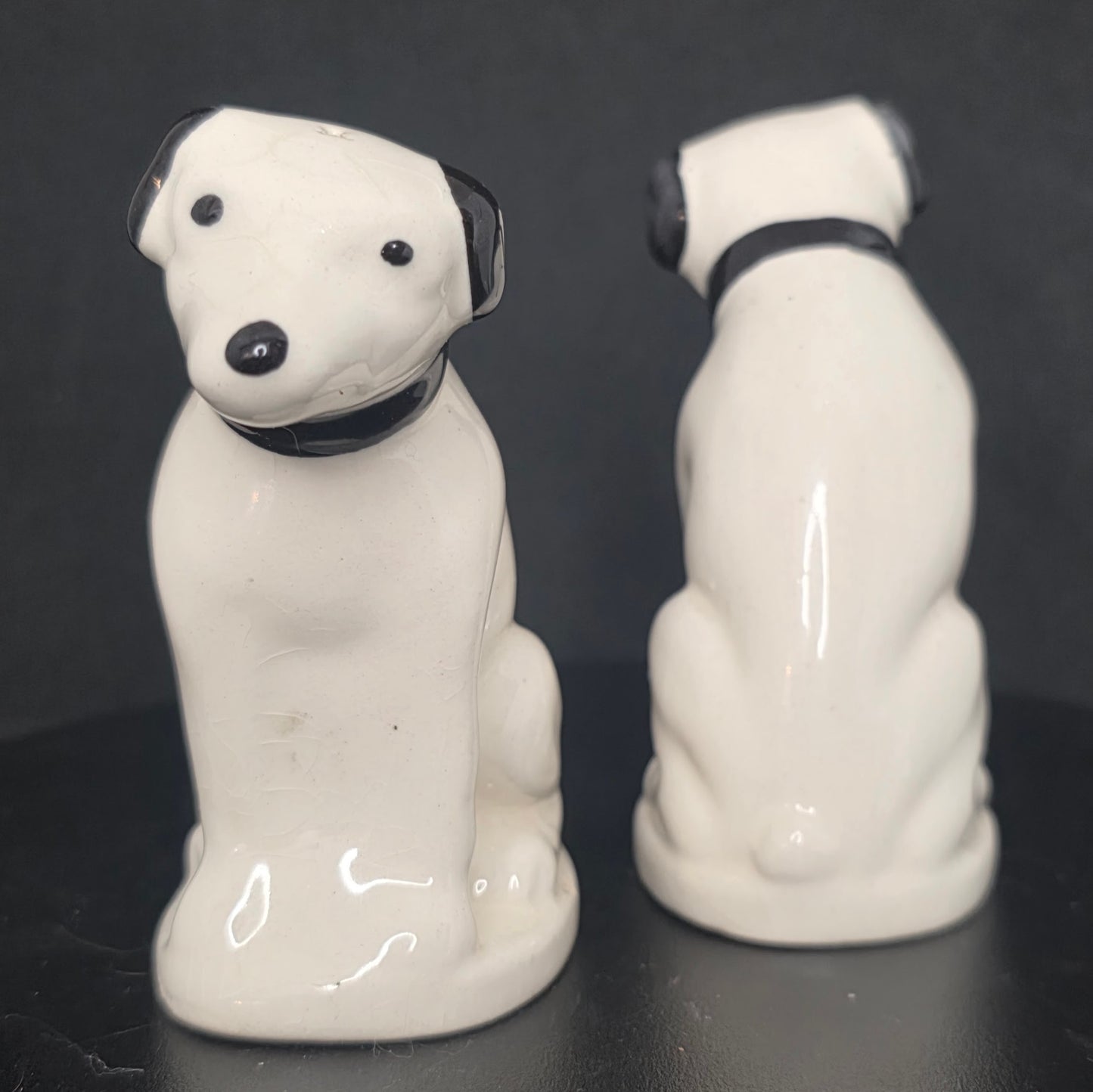 Back view of RCA Nipper shakers, no stoppers