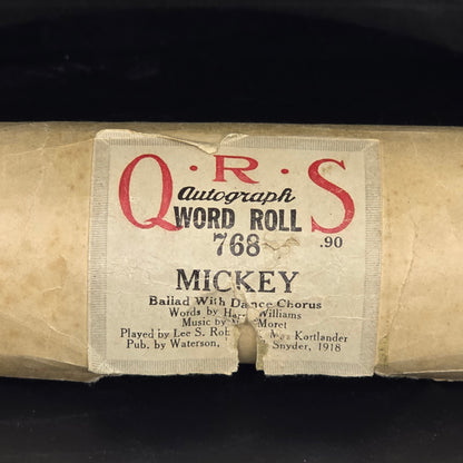 Q.R.S MICKEY piano roll box bottom portion showing catalog number 768 and ballad with dance chorus designation