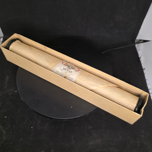 Antique Q.R.S piano roll #768 MICKEY in original cardboard box showing vintage label and condition