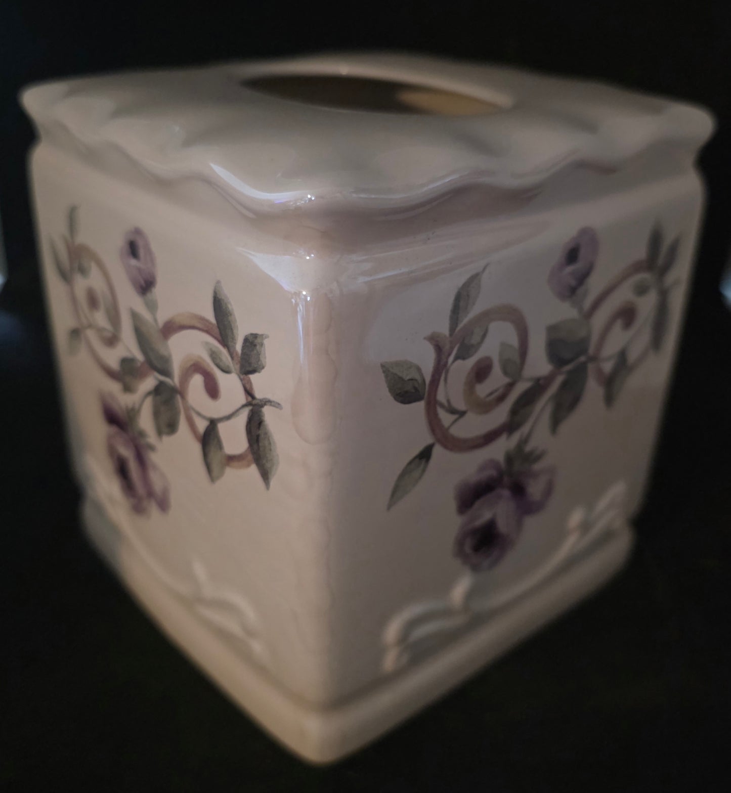 Glazed Ceramic Decorative Floral Tissue Box Cover