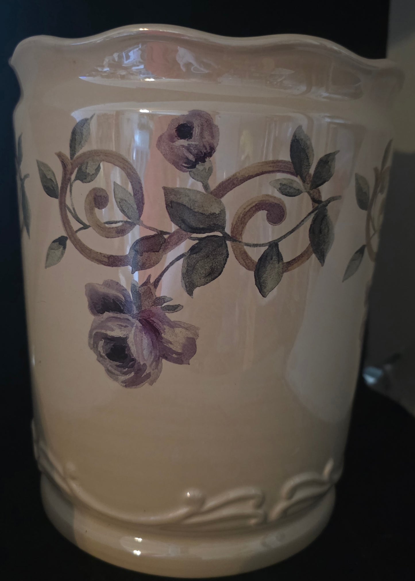 Glazed Ceramic Decorative Floral Wastebasket