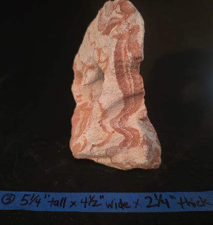 Marbled sandstone with dimensions labeled on a dark background