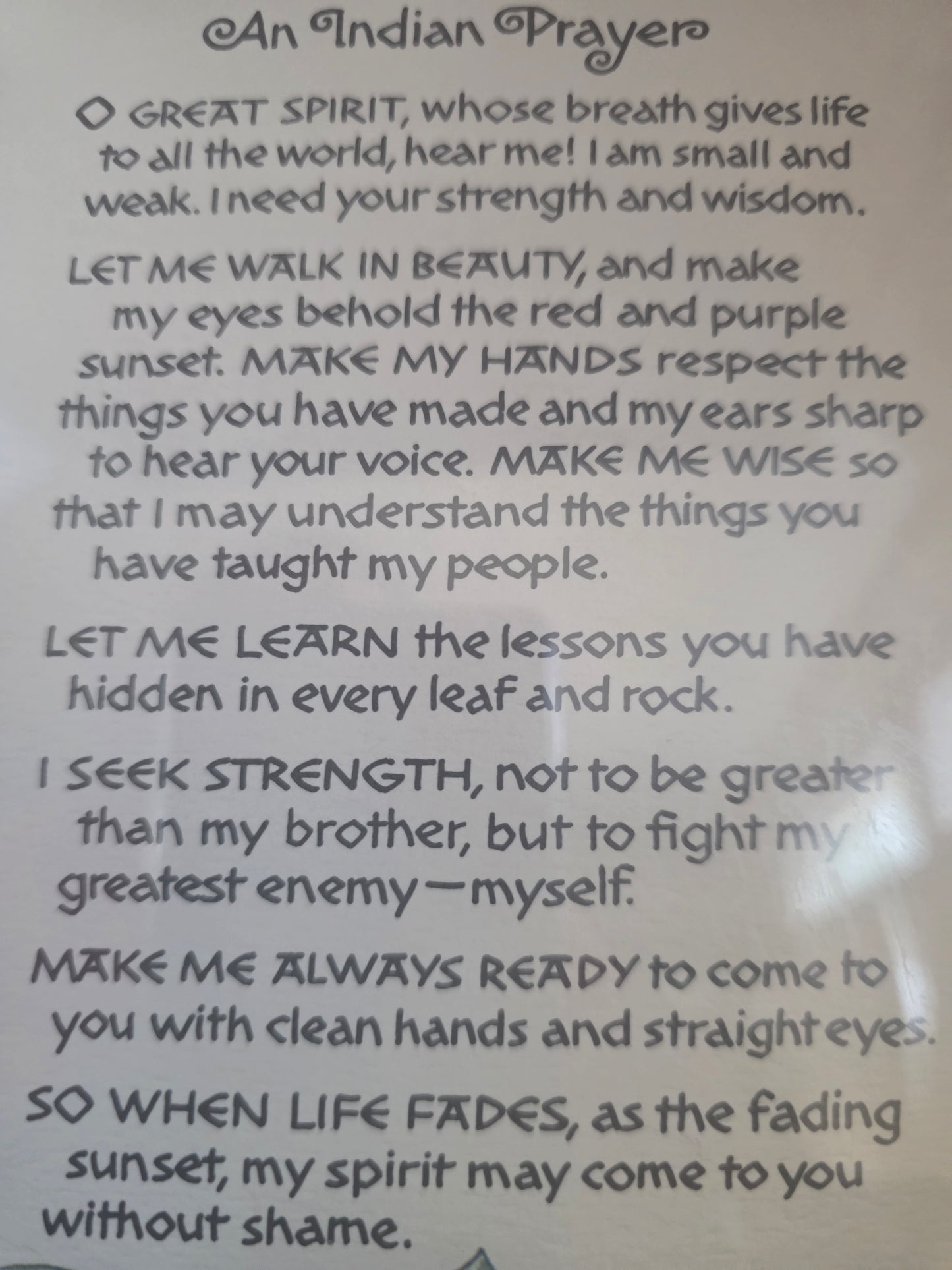 Native American prayer on a white background