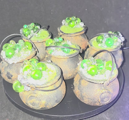 Mini Halloween Witch Cauldron Bubbling with Czech Glass Beads