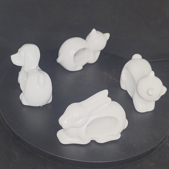 Video of Japan porcelain animal napkin rings - bunny, bear, puppy, kitty-cat