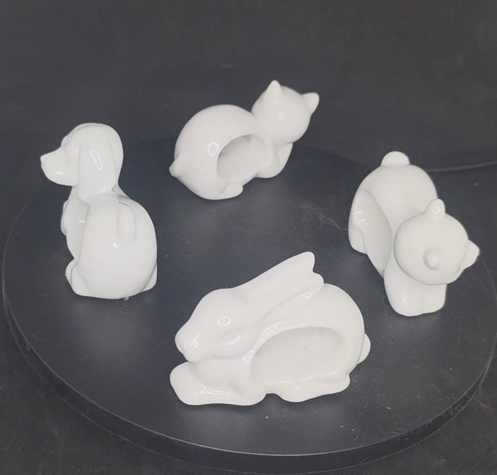 Video of Japan porcelain animal napkin rings - bunny, bear, puppy, kitty-cat